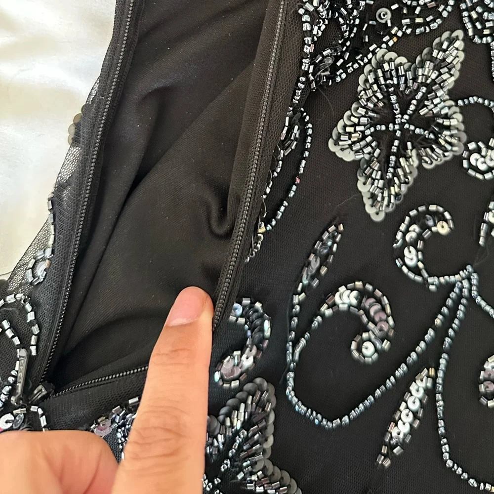 Vintage Pisarro Nights Charcoal Sequin Formal Dress with 3/4 Sleeves Size 4 - Picture 8 of 8